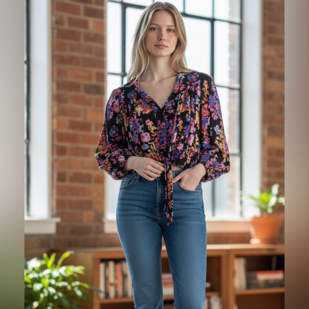 Rachel Floral Black Crop Blouse